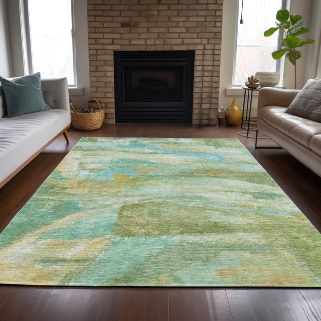 Addison Chantille ACN2039 Abstract Machine Made Transitional Green Rug