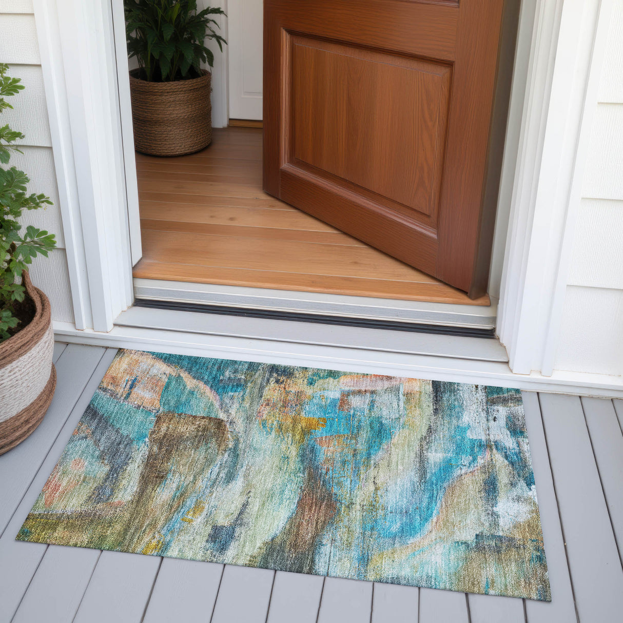 Addison Chantille ACN2039 Abstract Machine Made Transitional Teal Rug