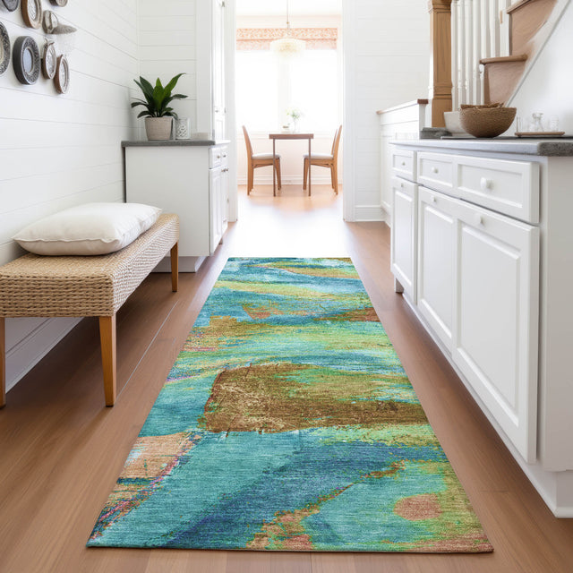 Addison Chantille ACN2040 Abstract Machine Made Transitional Teal Rug