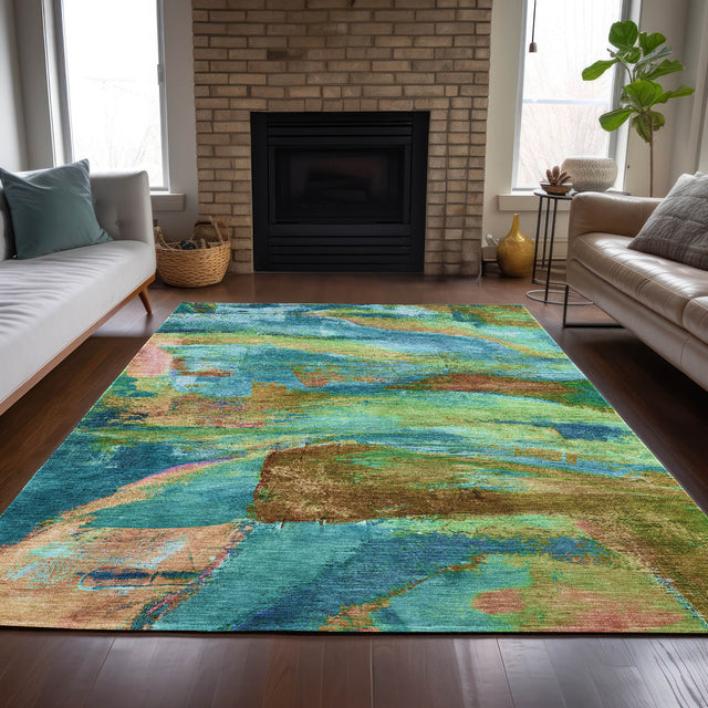 Addison Chantille ACN2040 Abstract Machine Made Transitional Teal Rug