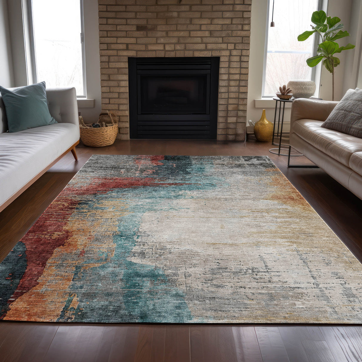 Addison Chantille ACN2041 Abstract Machine Made Transitional Teal Rug