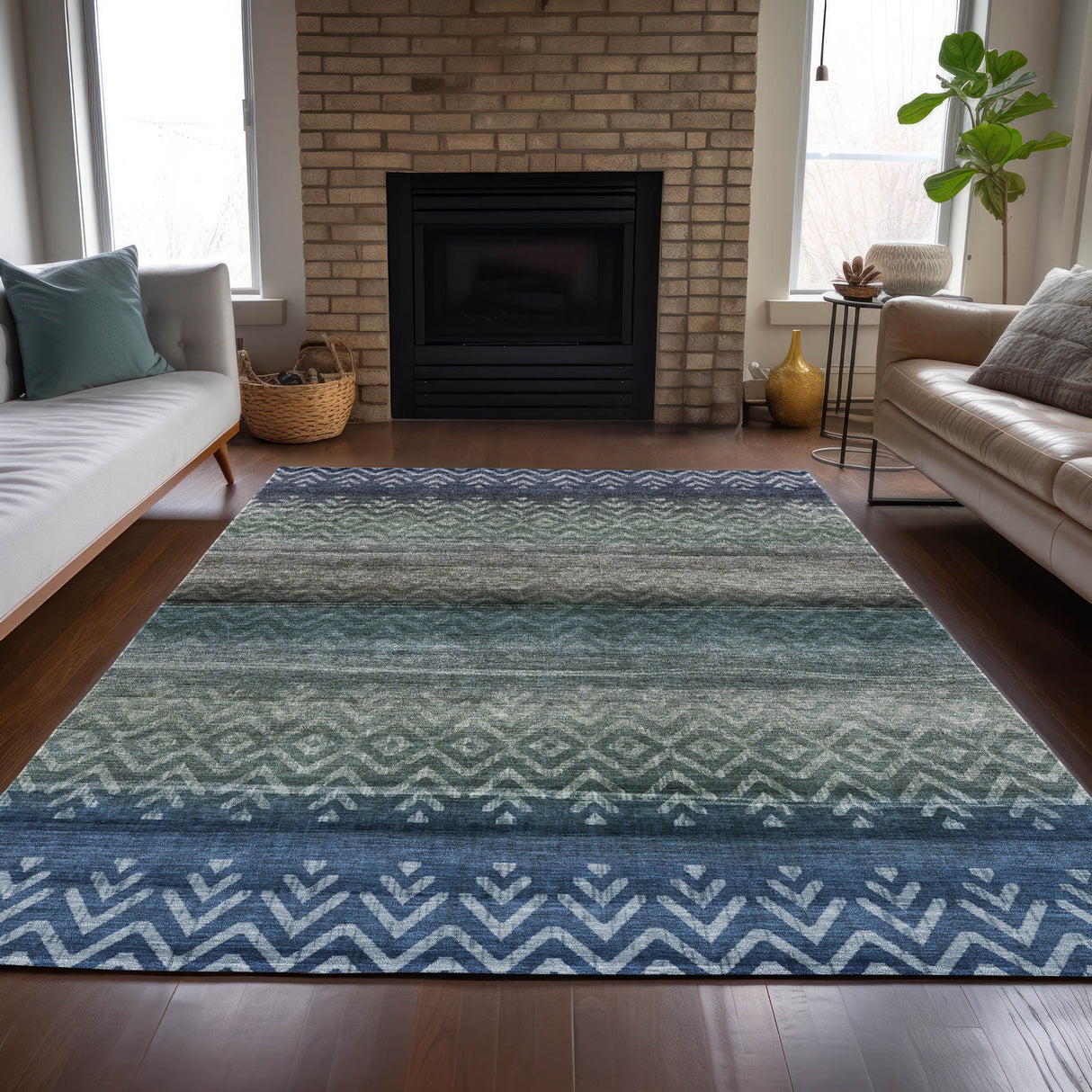 Addison Chantille ACN2042 Geometric Machine Made Transitional Blue Rug