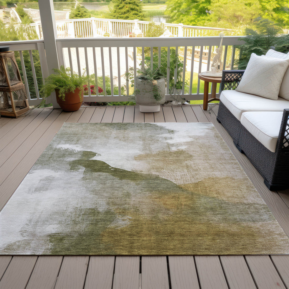 Addison Chantille ACN2043 Abstract Machine Made Transitional Green Rug