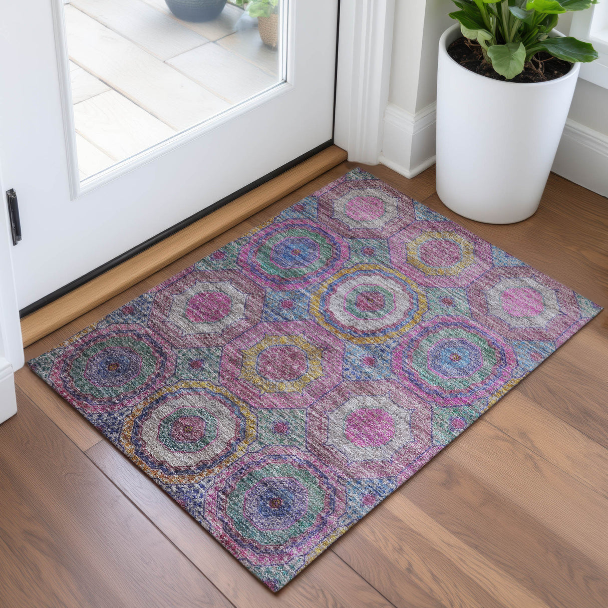 Addison Chantille ACN2049 Panel Machine Made Transitional Pink Rug