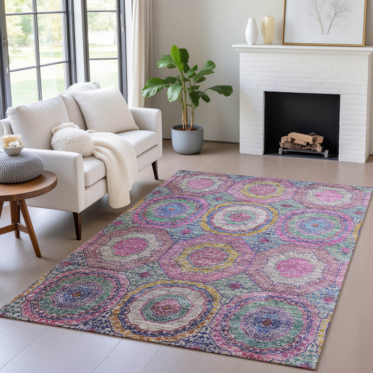 Addison Chantille ACN2049 Panel Machine Made Transitional Pink Rug