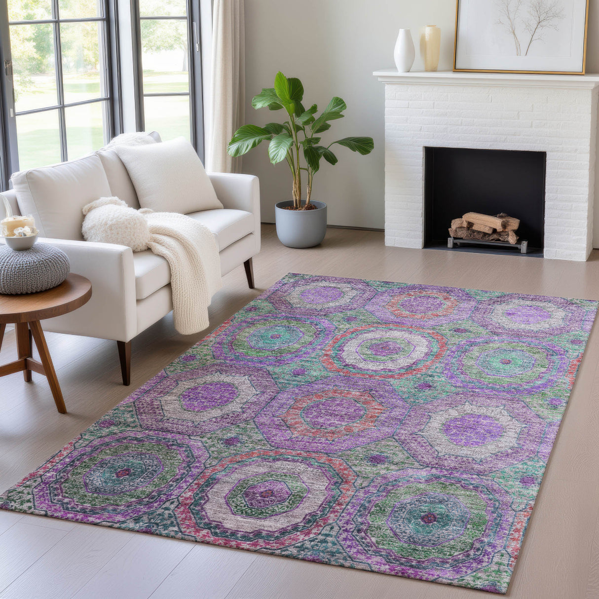 Addison Chantille ACN2049 Panel Machine Made Transitional Purple Rug