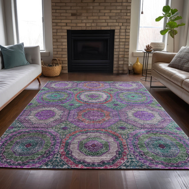 Addison Chantille ACN2049 Panel Machine Made Transitional Purple Rug