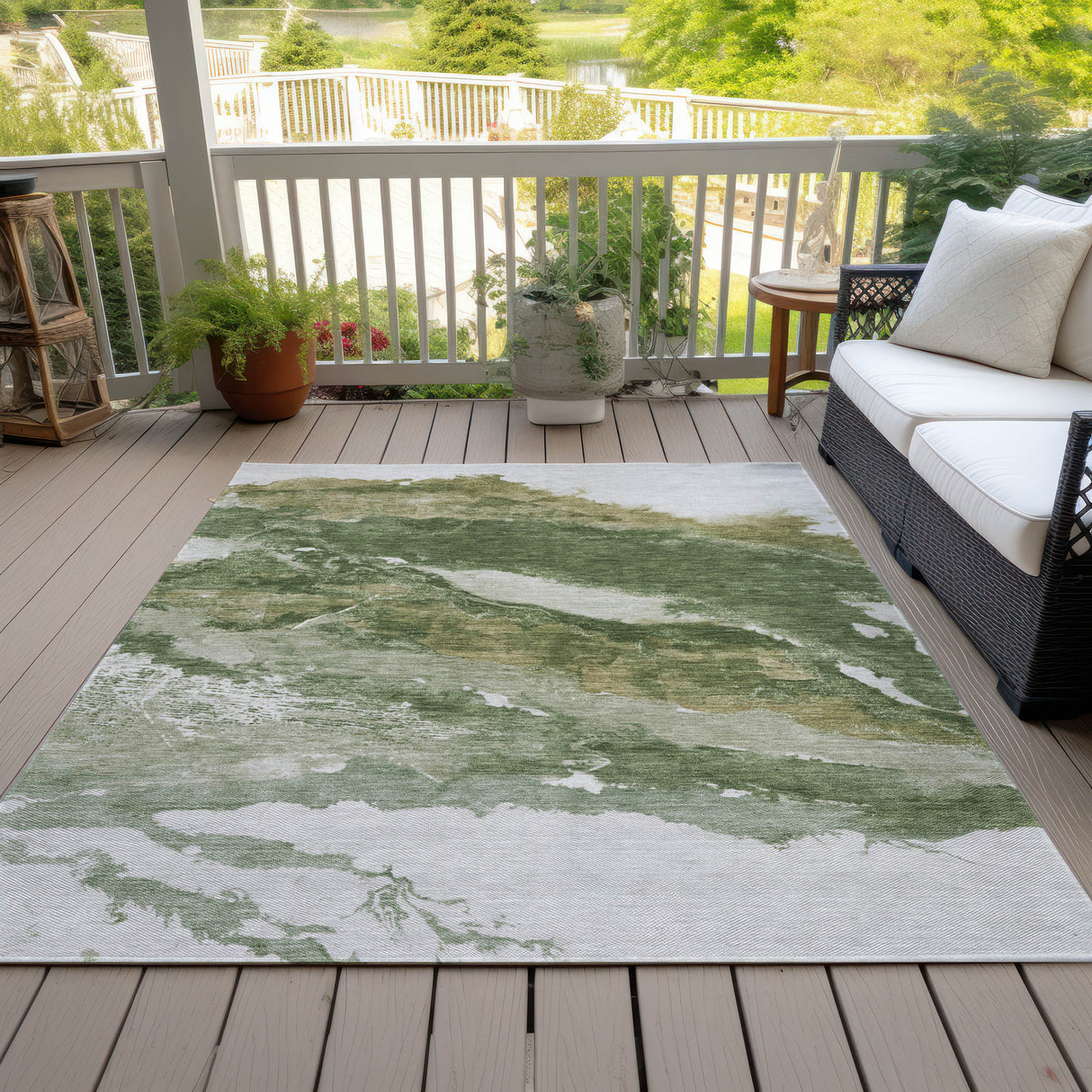 Addison Chantille ACN2054 Abstract Machine Made Transitional Green Rug