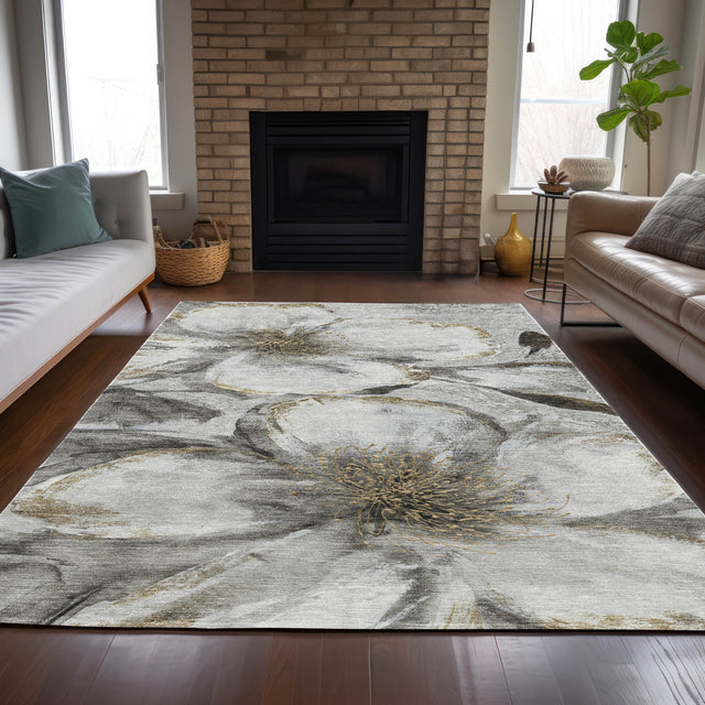 Addison Chantille ACN2055 Floral Machine Made Transitional Silver Rug