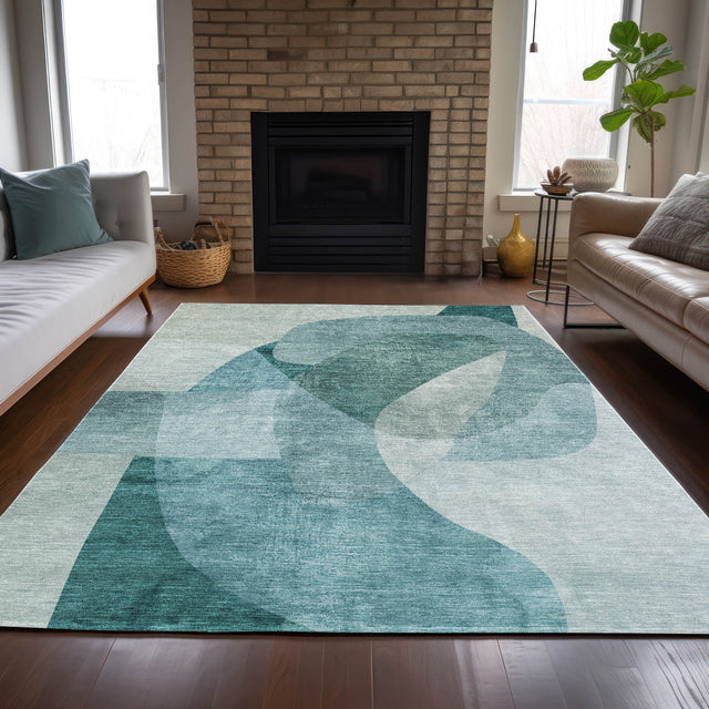 Addison Chantille ACN2057 Abstract Machine Made Transitional Teal Rug