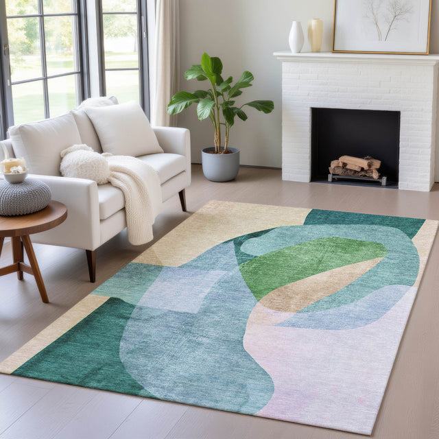 Addison Chantille ACN2058 Abstract Machine Made Transitional Green Rug