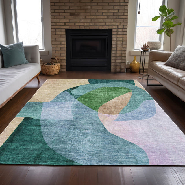 Addison Chantille ACN2058 Abstract Machine Made Transitional Green Rug