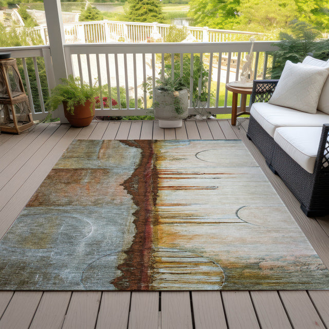 Addison Chantille ACN2059 Abstract Machine Made Transitional Rust Rug