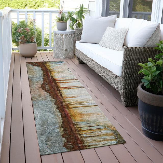 Addison Chantille ACN2059 Abstract Machine Made Transitional Rust Rug