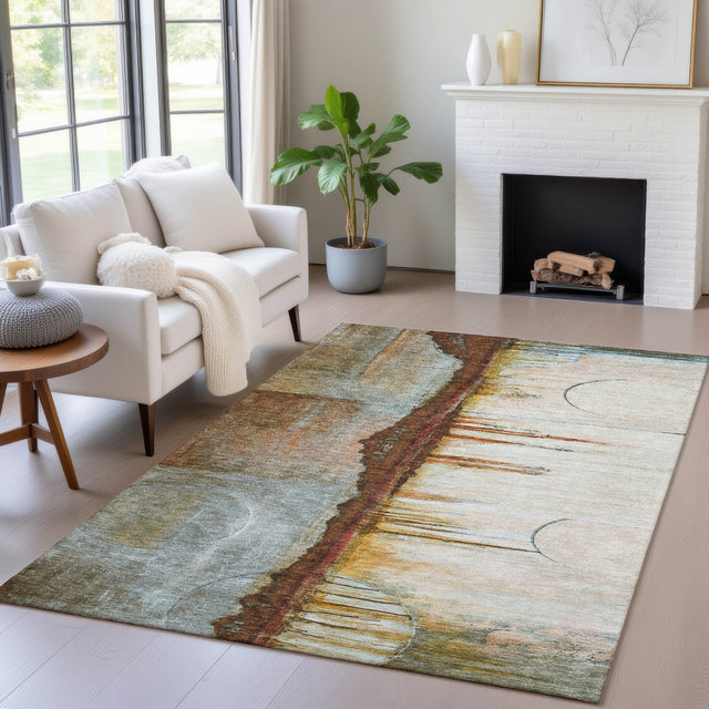 Addison Chantille ACN2059 Abstract Machine Made Transitional Rust Rug