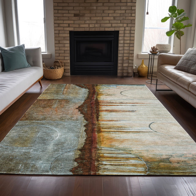 Addison Chantille ACN2059 Abstract Machine Made Transitional Rust Rug