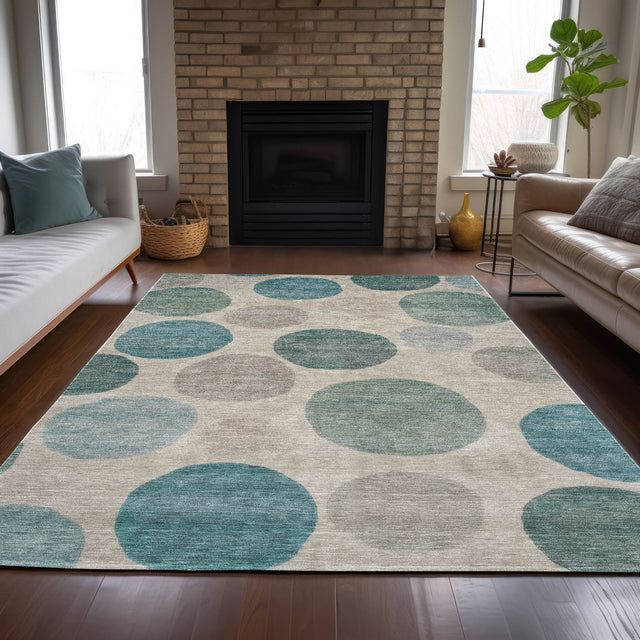 Addison Chantille ACN2062 Geometric Machine Made Transitional Teal Rug