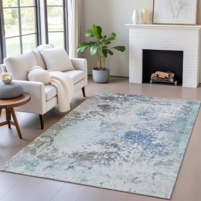 Addison Chantille ACN2070 Abstract Machine Made Transitional Turquoise Rug
