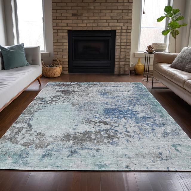 Addison Chantille ACN2070 Abstract Machine Made Transitional Turquoise Rug