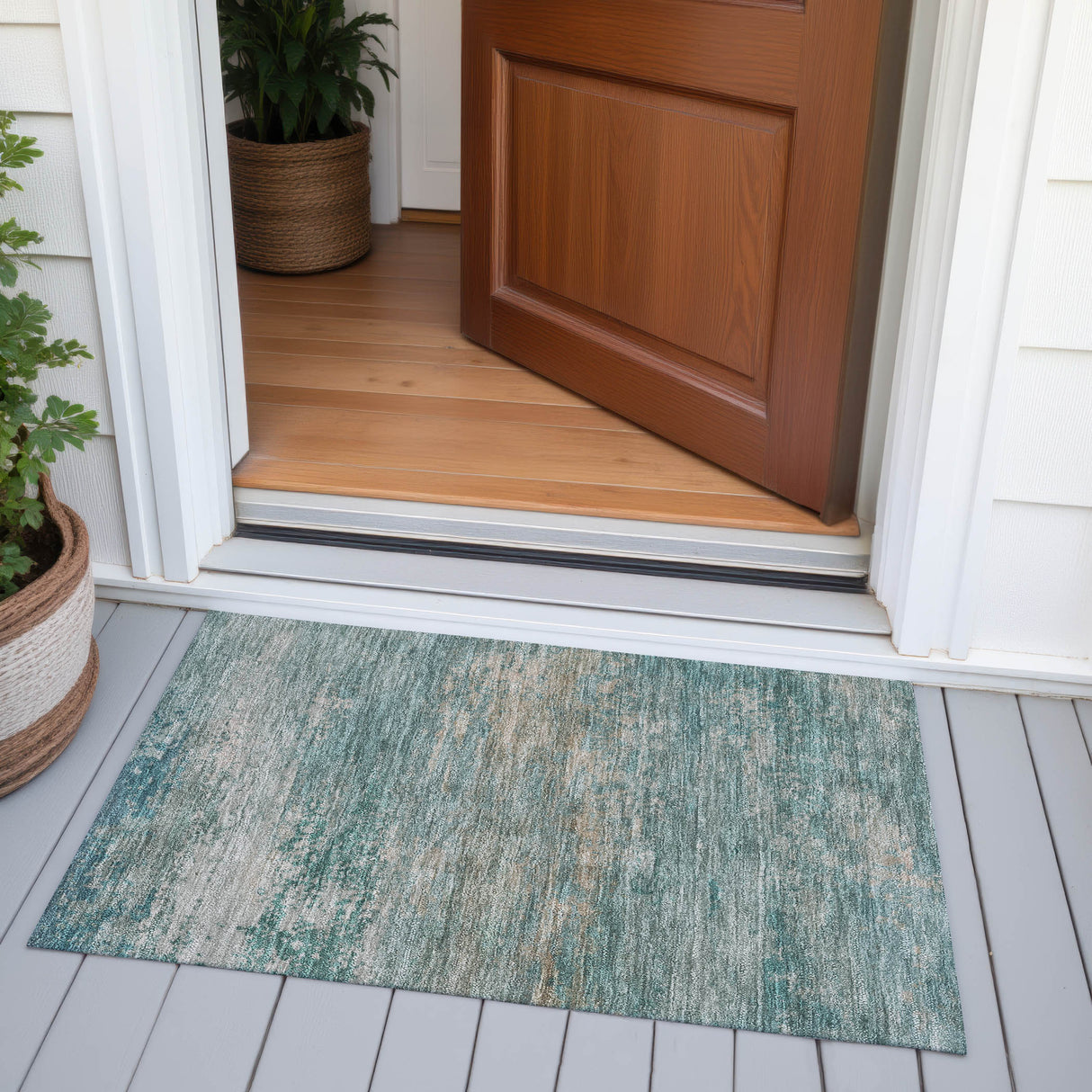 Addison Chantille ACN2071 Abstract Machine Made Transitional Aqua Rug