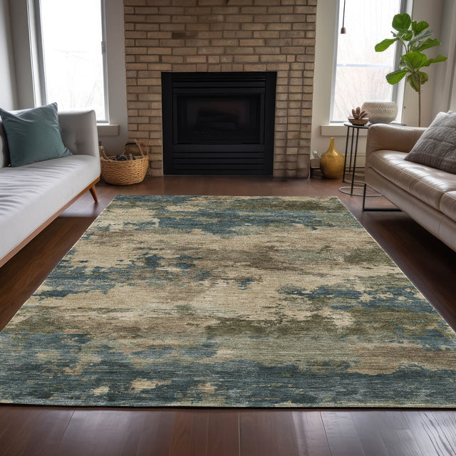 Addison Chantille ACN2075 Abstract Machine Made Transitional Teal Rug