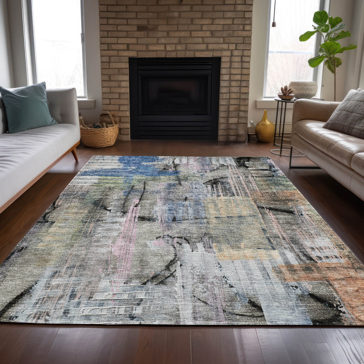 Addison Chantille ACN2076 Abstract Machine Made Transitional Blue Rug