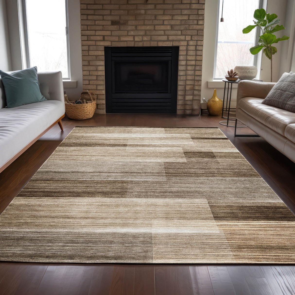 Addison Chantille ACN2082 Stripes Machine Made Transitional Brown Rug