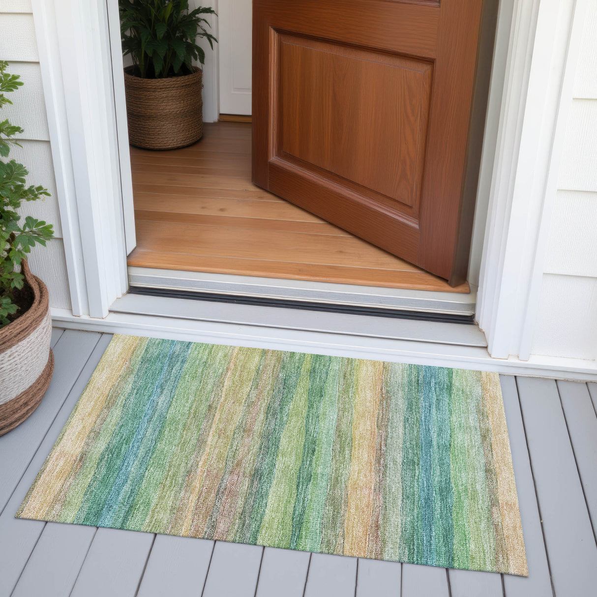 Addison Chantille ACN2093 Stripes Machine Made Transitional Aloe Rug