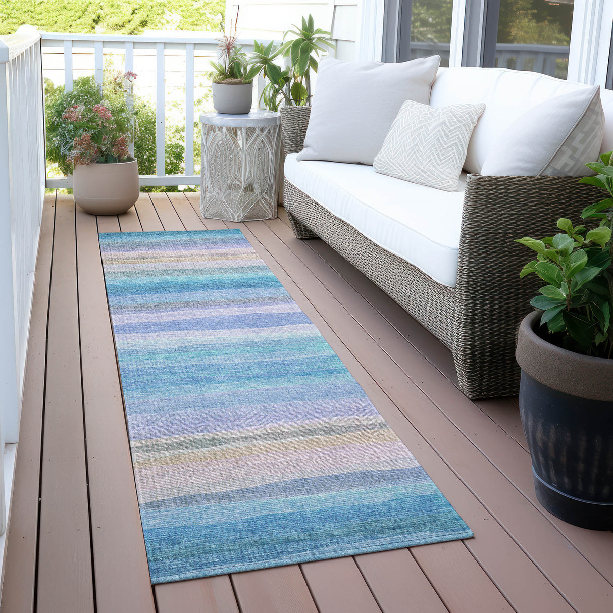 Addison Chantille ACN2093 Stripes Machine Made Transitional Aqua Rug