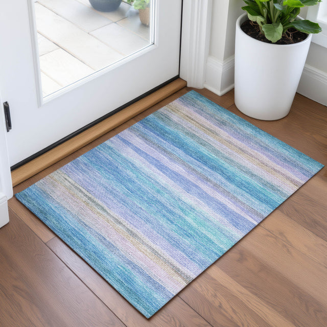 Addison Chantille ACN2093 Stripes Machine Made Transitional Aqua Rug
