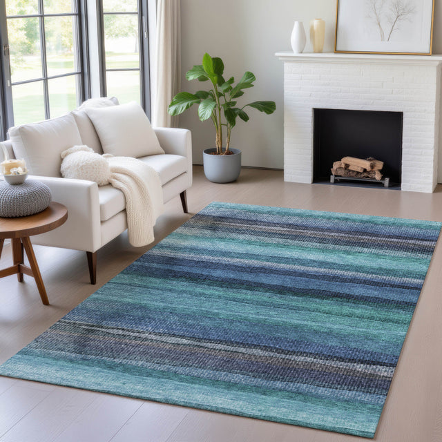 Addison Chantille ACN2093 Stripes Machine Made Transitional Teal Rug
