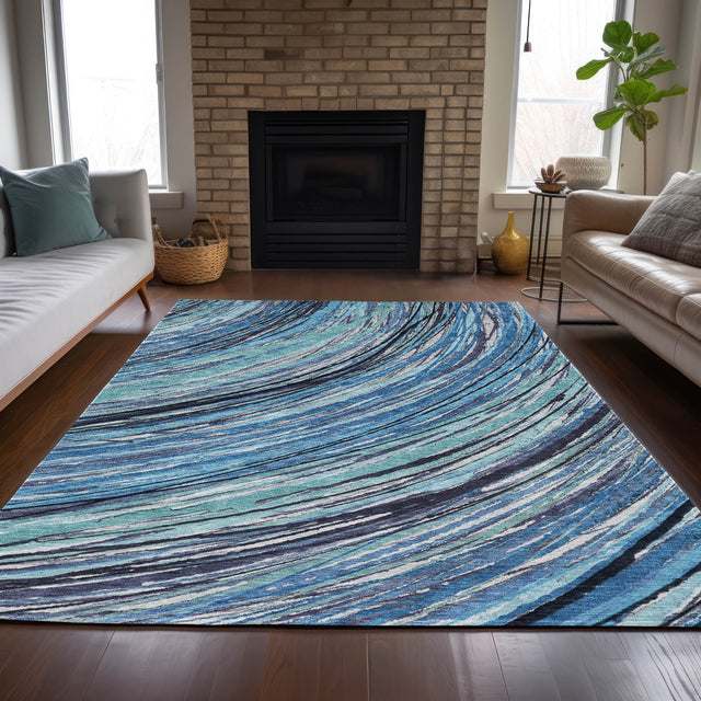 Addison Chantille ACN2094 Swirls Machine Made Transitional Blue Rug
