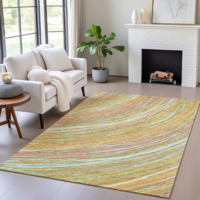 Addison Chantille ACN2094 Swirls Machine Made Transitional Gold Rug