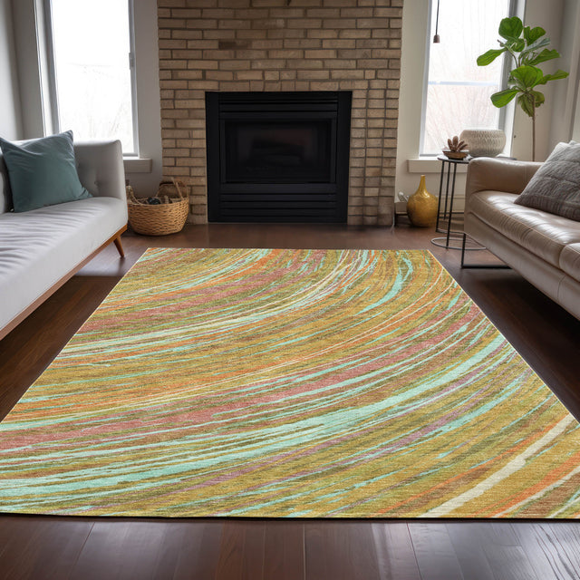 Addison Chantille ACN2094 Swirls Machine Made Transitional Gold Rug