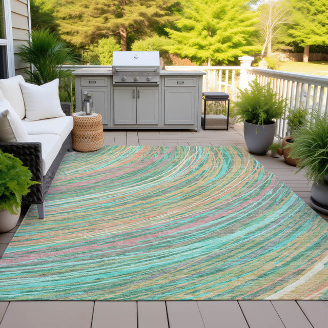 Addison Chantille ACN2094 Swirls Machine Made Transitional Teal Rug