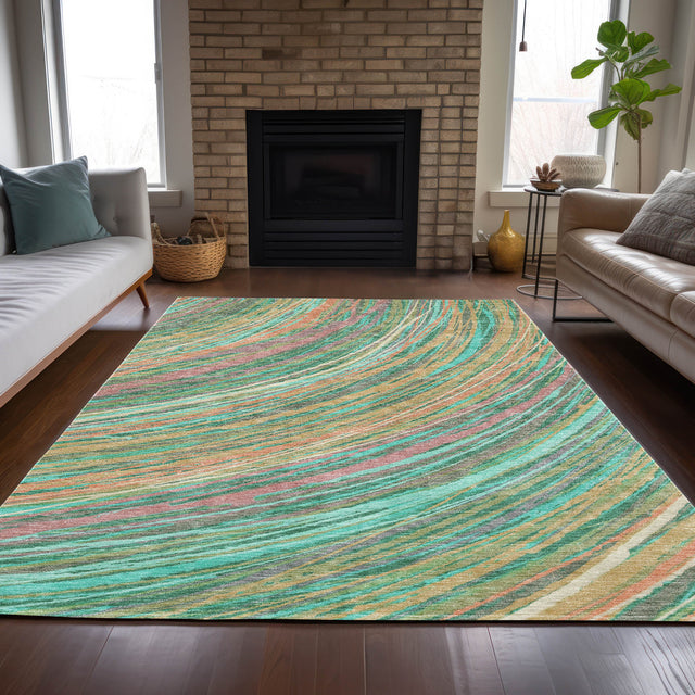 Addison Chantille ACN2094 Swirls Machine Made Transitional Teal Rug