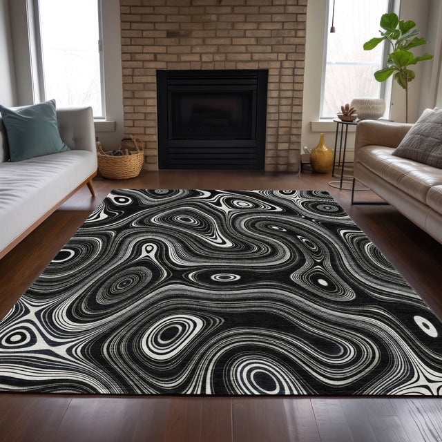 Addison Chantille ACN2097 Geometric Machine Made Transitional Black Rug