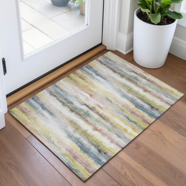 Addison Chantille ACN2098 Stripes Machine Made Transitional Gold Rug