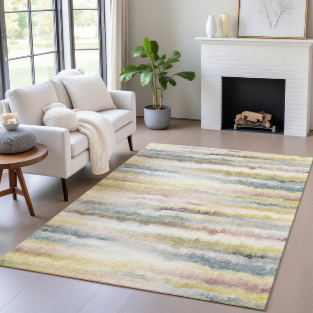 Addison Chantille ACN2098 Stripes Machine Made Transitional Gold Rug