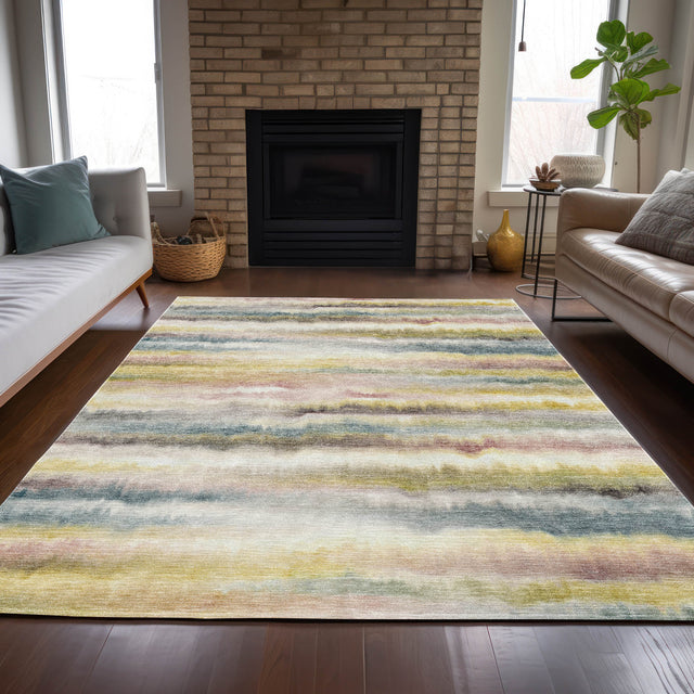 Addison Chantille ACN2098 Stripes Machine Made Transitional Gold Rug