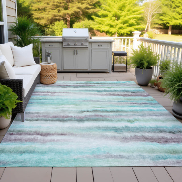 Addison Chantille ACN2098 Stripes Machine Made Transitional Teal Rug