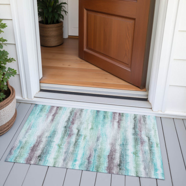 Addison Chantille ACN2098 Stripes Machine Made Transitional Teal Rug