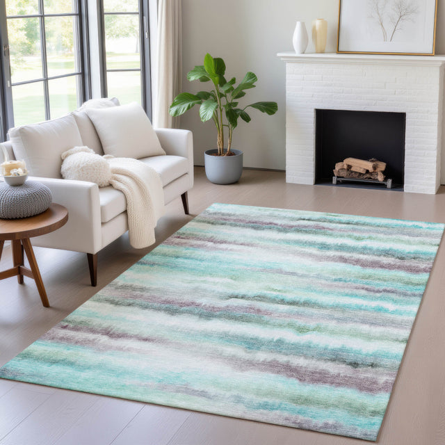 Addison Chantille ACN2098 Stripes Machine Made Transitional Teal Rug