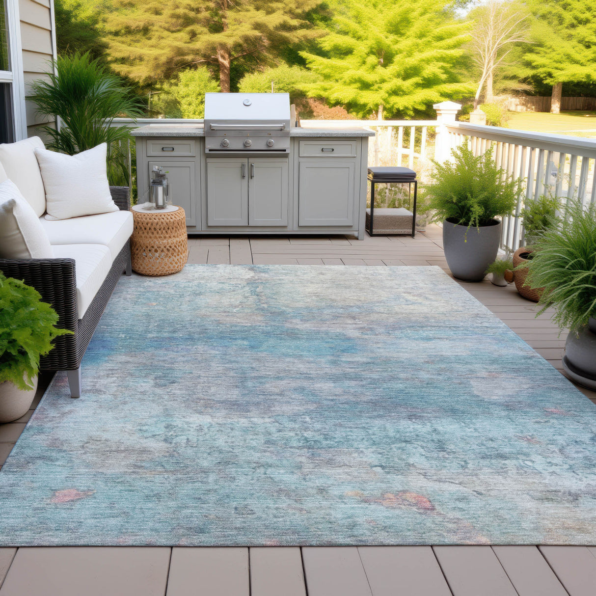 Addison Chantille ACN2100 Abstract Machine Made Transitional Aqua Rug