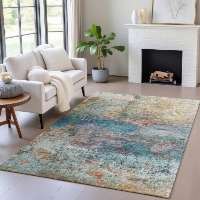 Addison Chantille ACN2100 Abstract Machine Made Transitional Teal Rug