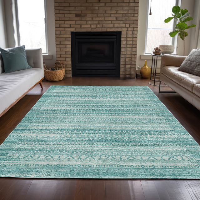 Addison Chantille ACN2101 Stripes Machine Made Transitional Aqua Rug