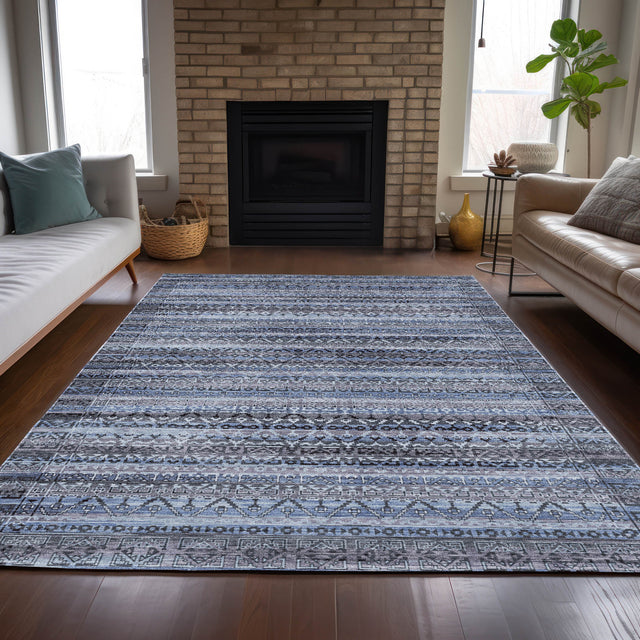 Addison Chantille ACN2101 Stripes Machine Made Transitional Blue Rug