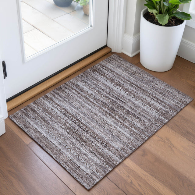 Addison Chantille ACN2101 Stripes Machine Made Transitional Brown Rug
