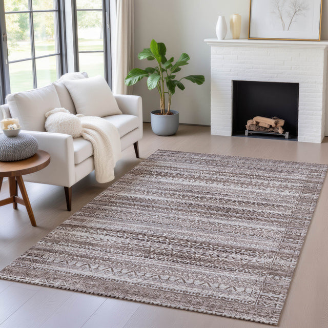 Addison Chantille ACN2101 Stripes Machine Made Transitional Brown Rug