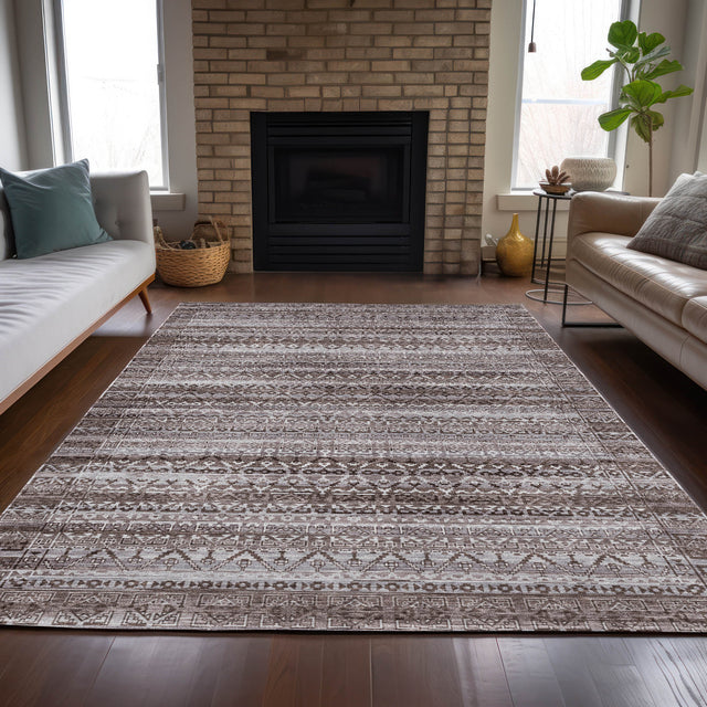 Addison Chantille ACN2101 Stripes Machine Made Transitional Brown Rug